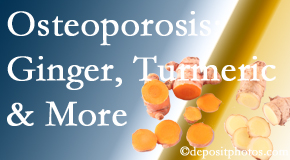 Lombardy Chiropractic Clinic shares benefits of ginger, FLL and turmeric for osteoporosis care and treatment.