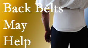 Augusta back pain sufferers wearing back support belts are supported and reminded to move carefully while healing.