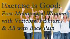Lombardy Chiropractic Clinic encourages simple yet enjoyable exercises for post-menopausal women with vertebral fractures and back pain sufferers. 