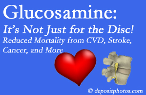 Augusta health benefits from glucosamine use include reduced overall early mortality and mortality from cardiovascular issues.